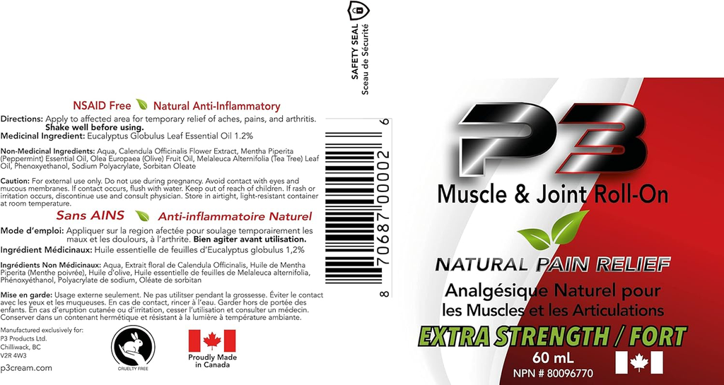 pill4me chilliwack P3 Muscle & Joint 60ml Extra Strength Roll-On.webp